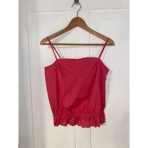 Vintage Ben Sherman Women's Crop Top Size M Cotton Eyelet Peplum Pink Adjustable